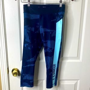 Under Armour Women Capri Legging Small Heatgear Blue Compression Workout